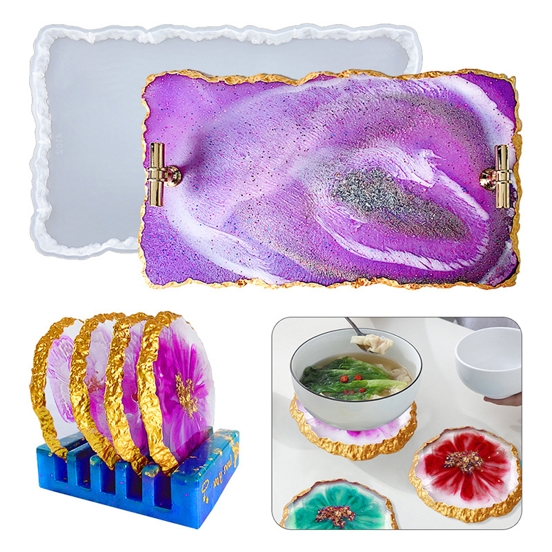 Serving Tray Mold - DM413 Drusy Coaster Resin cetakan Geode